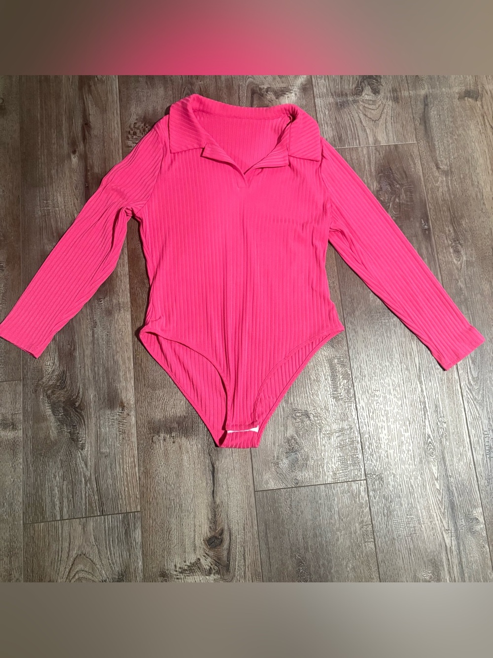 Ribbed Long-Sleeve Collared Bodysuit